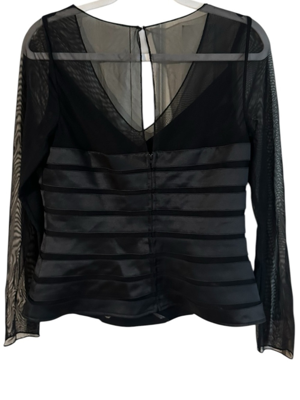 Sheer Panel Black Women's Blouse - Elegant Long Sleeve Top l